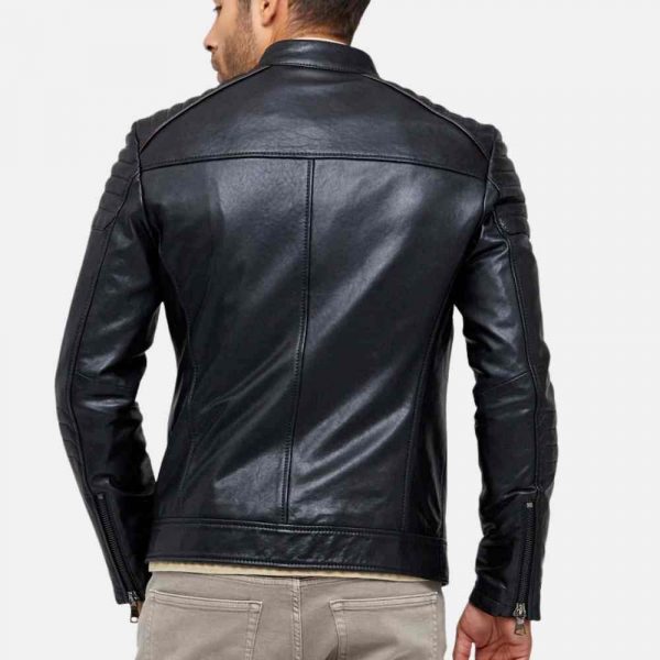 quilted shoulder leather jacket