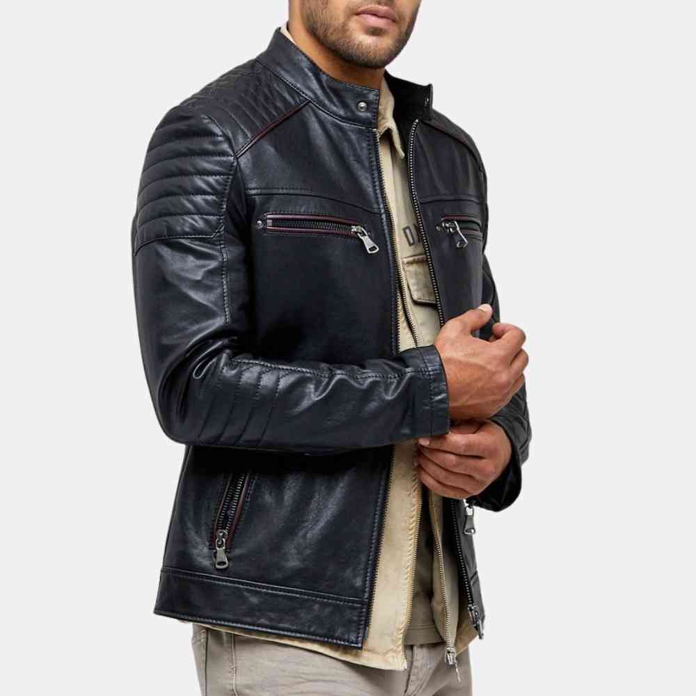 Quilted Shoulder Leather Jacket | Free Shipping