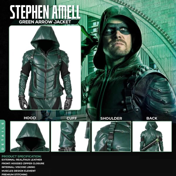 Stephen Amell Green Arrow Season 5 Leather Jacket