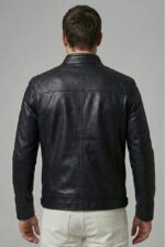 Black slim fit leather jacket for men back view tailored silhouette