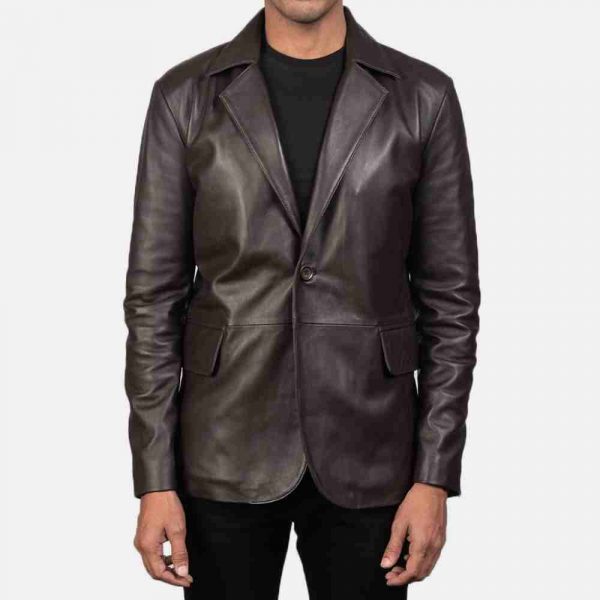 dark brown leather blazer