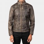 Distressed Brown Leather Motorcycle Jacket USA