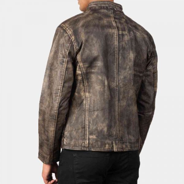 Distressed Brown Leather Motorcycle Jacket in USA