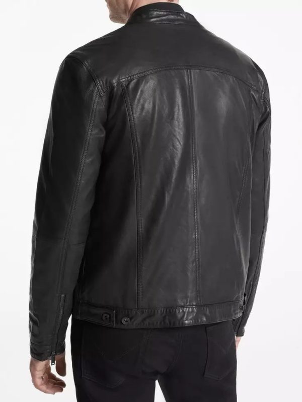 John Varvatos Band Collar Leather Jacket