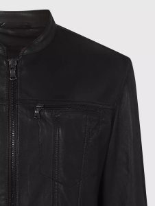 John Varvatos Band Collar Leather Jacket