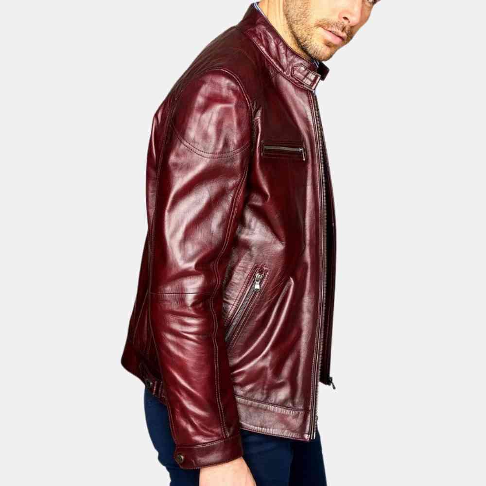 Men's Burgundy Reversible Leather Jacket