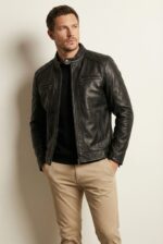 Vanguard Black Moto Leather Jacket for Men