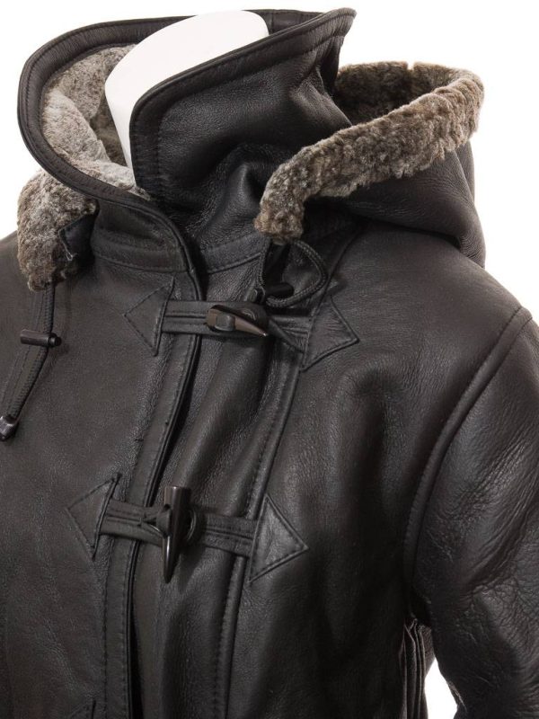 Womens Black Duffle Coat with Fur Hood