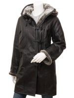 Womens Black Duffle Coat with Fur Hood
