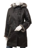 Womens Black Duffle Coat with Fur Hood