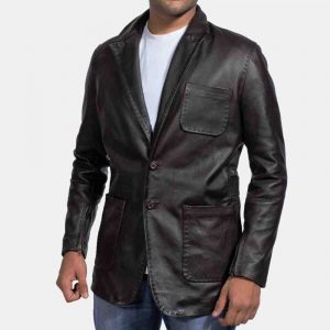 classic men's 2 button leather blazer