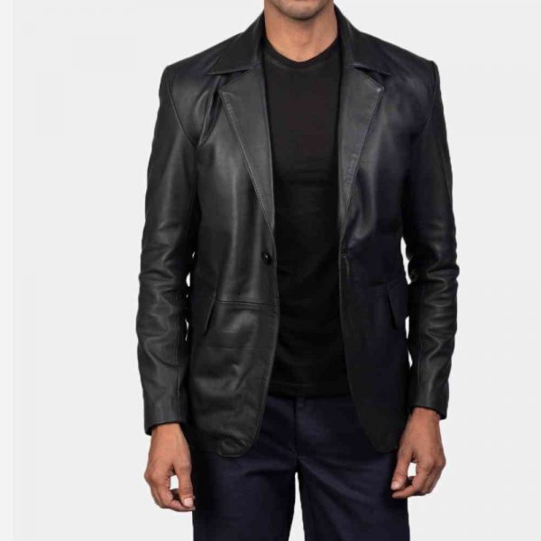 Black Leather Blazer Jacket Mens