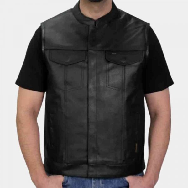 Black Leather Motorcycle Vest Mens