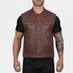 Mens Brown Leather Motorcycle Vest