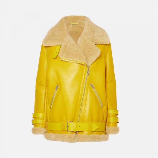 Yellow Leather Jacket with Fur