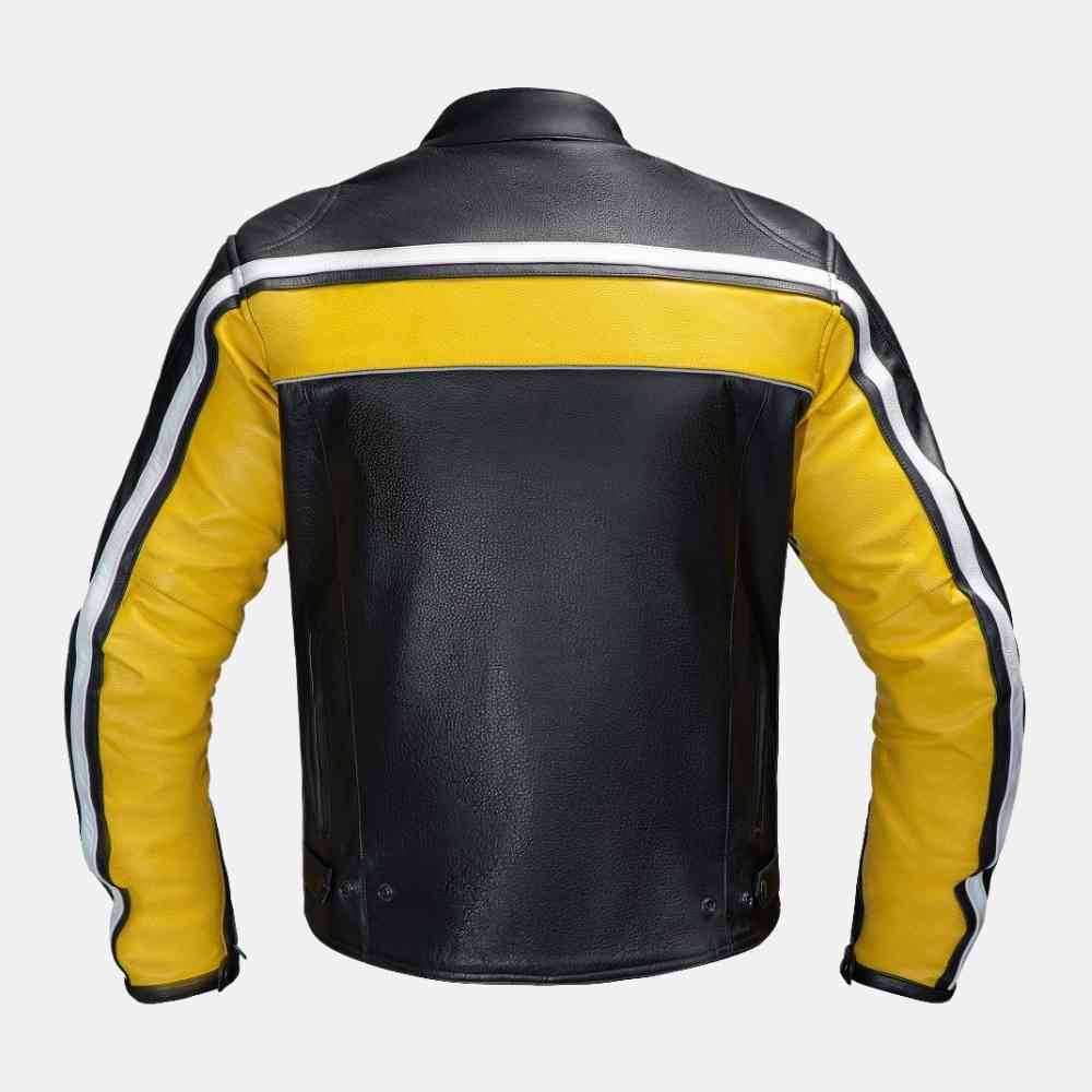 Black & Yellow Padded Biker Leather Jacket, Men Jacket