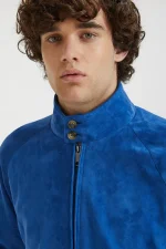 Royal Blue Suede Bomber Jacket