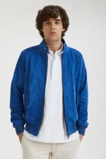 Royal Blue Suede Bomber Jacket