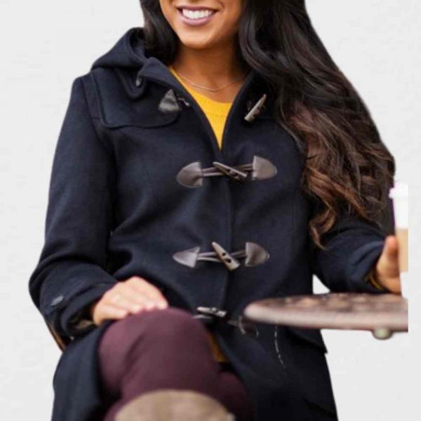 Womens Navy Duffle Coat with Fur Hood