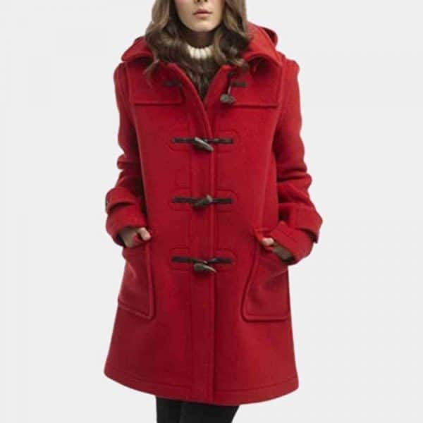 Womens Red Duffle Coat with Hood