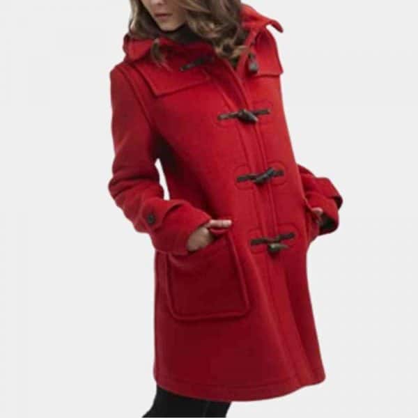 Womens Red Duffle Coat with Hood usa