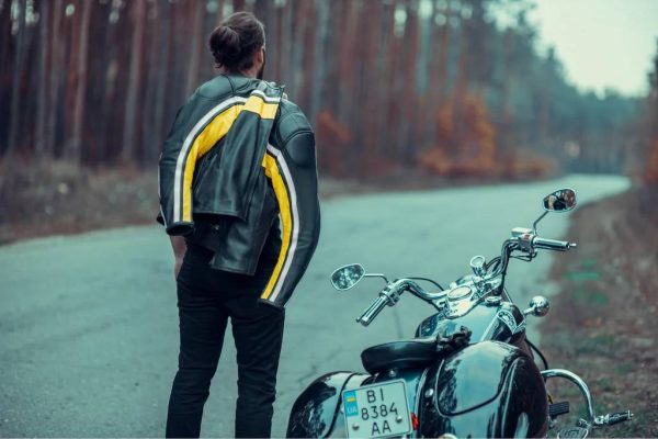 black and yellow leather jacket