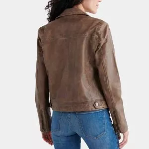 Women's Distressed Brown Leather Motorcycle Jacket