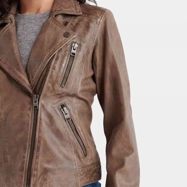 Women's Distressed Brown Leather Motorcycle Jacket