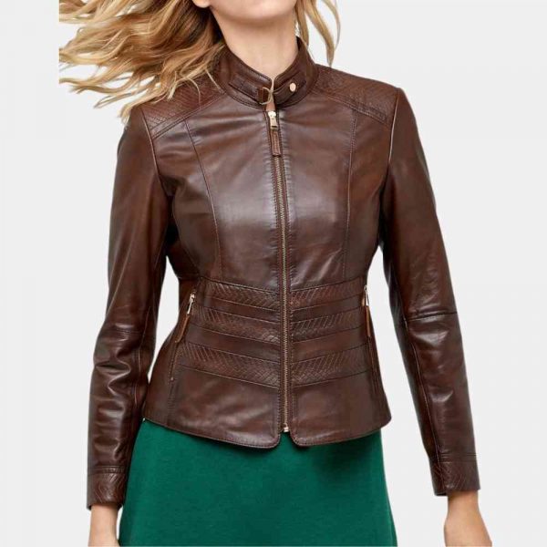 Womens Leather Motorcycle Jacket Brown