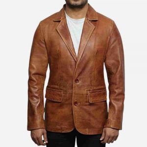 Sports Coat Men Genuine Cowhide  3 Button Leather Blazer 