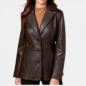 womens brown leather blazer jacket