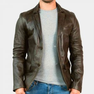distressed brown leather blazer