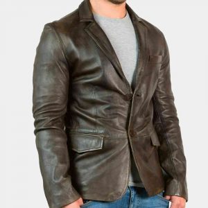 mens distressed leather blazer