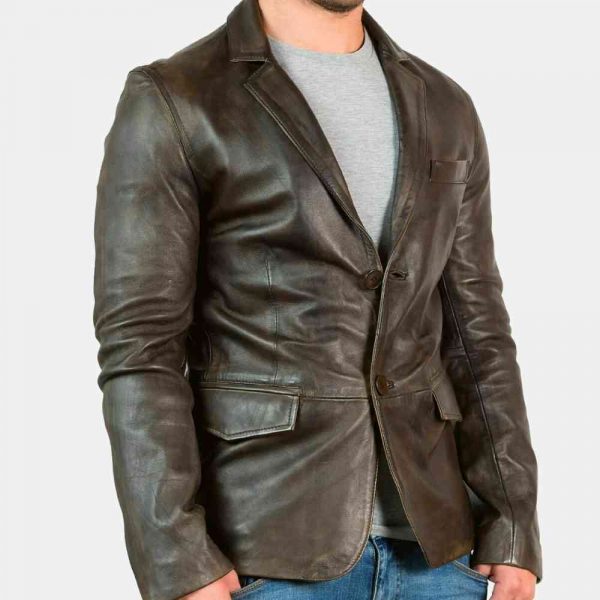 mens distressed leather blazer