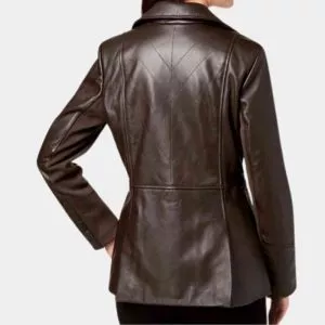 womens brown leather blazer jacket