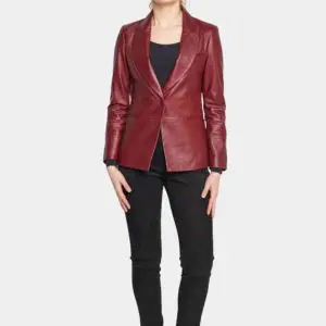womens red leather blazer