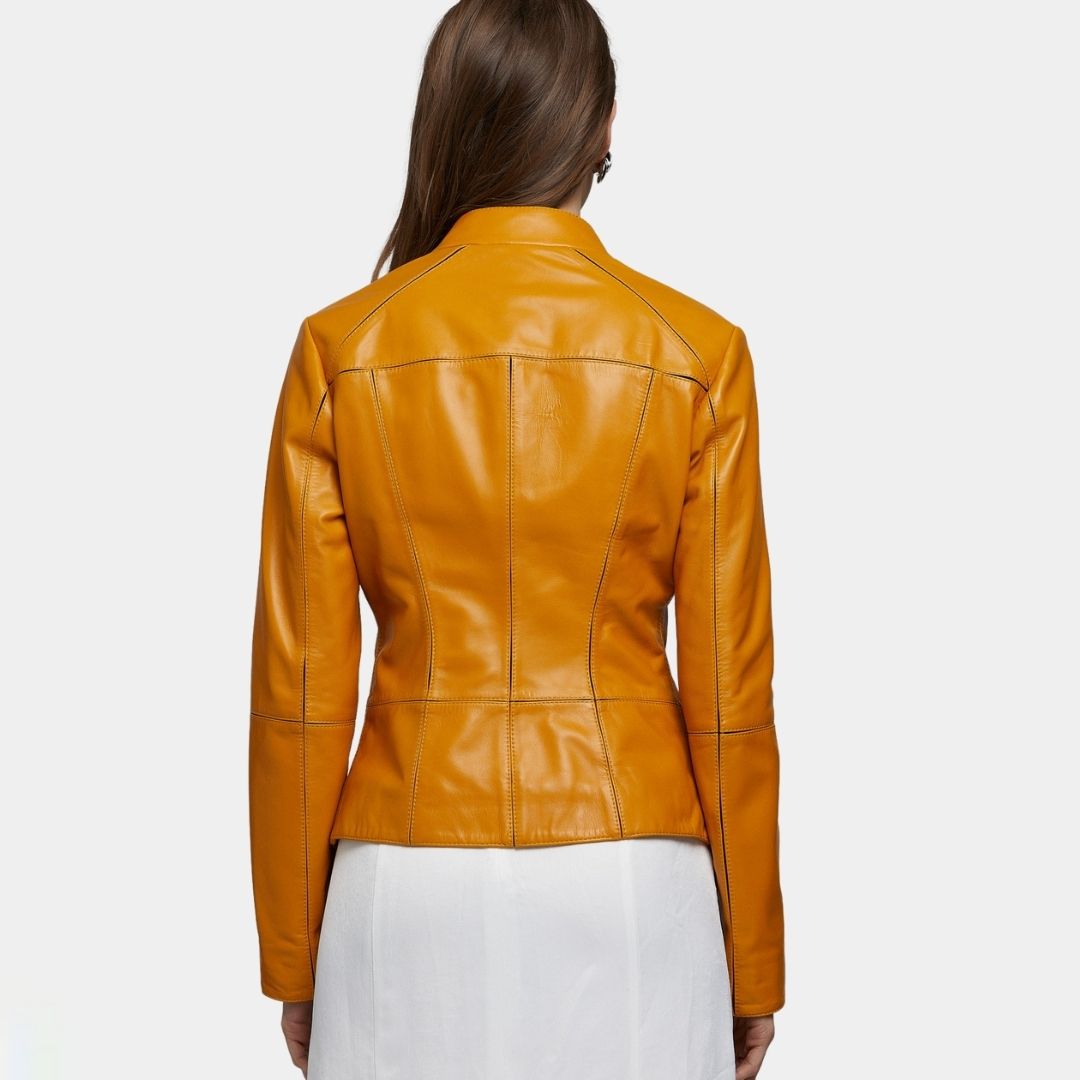 Women's Yellow Suede Leather Jacket - Jackets Junction