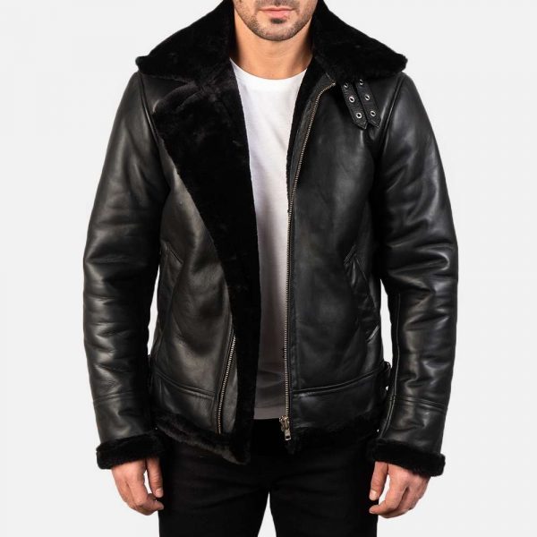 black leather jacket with fur collars