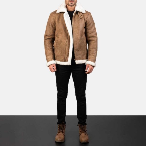 brown bomber jacket with fur collar