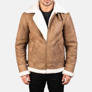 brown leather bomber jackets with sheepskin collar