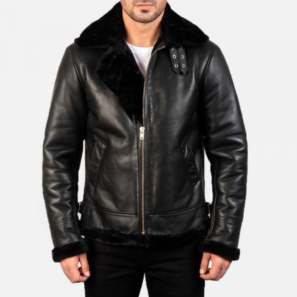 mens black leather jacket with fur collars