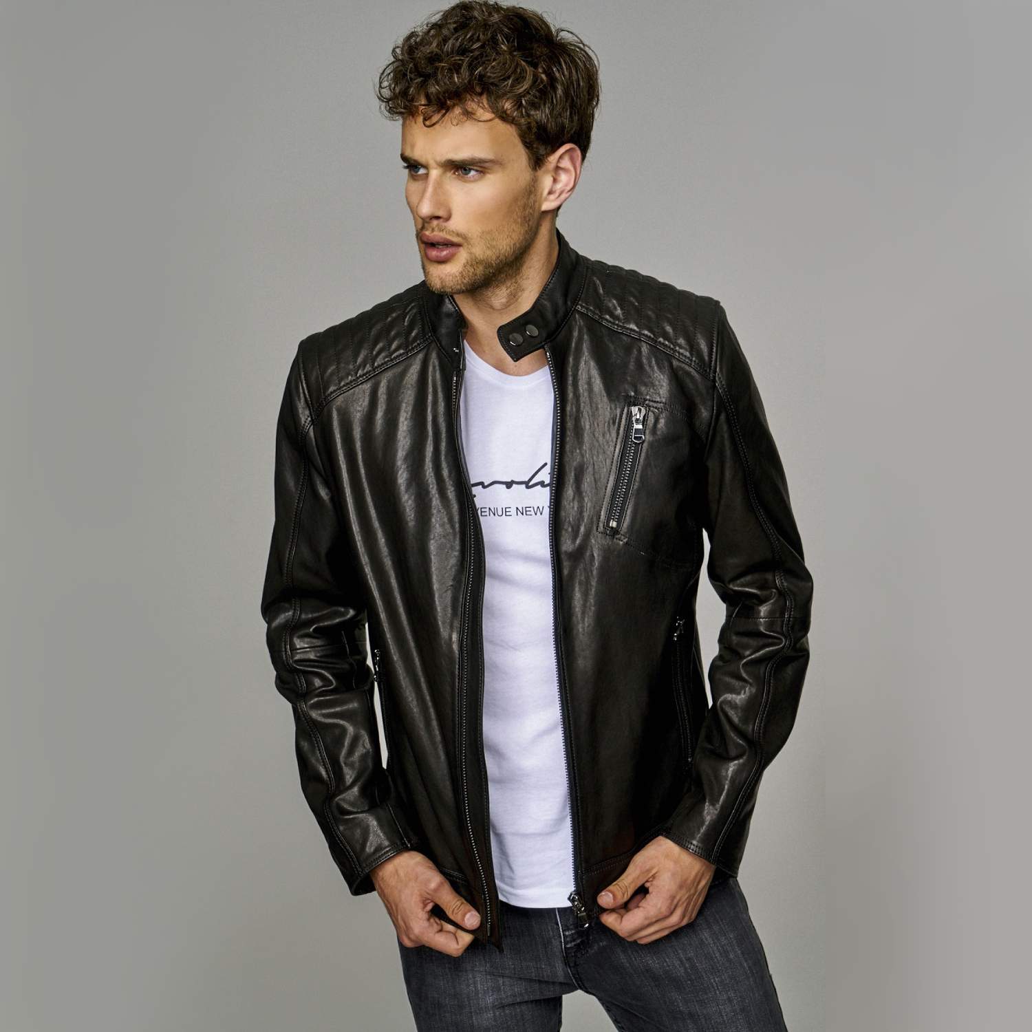 Buy Black Muller Leather Jacket | Free Shipping