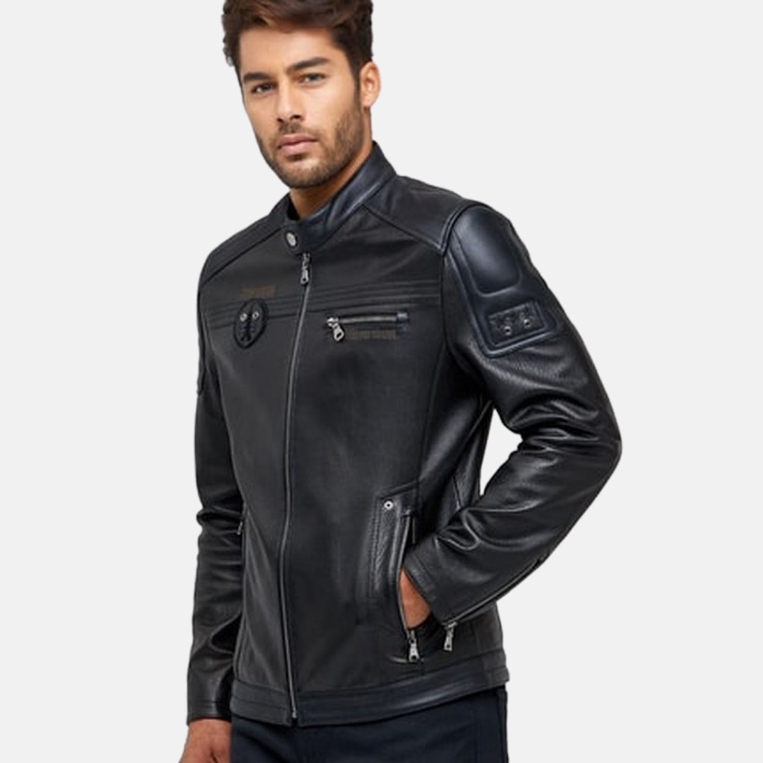 Buy online Mandarin Neck Leather Bomber/biker Jacket from jackets and  blazers and coats for Women by Roadies By Justanned for ₹2399 at 66% off |  2024 Limeroad.com