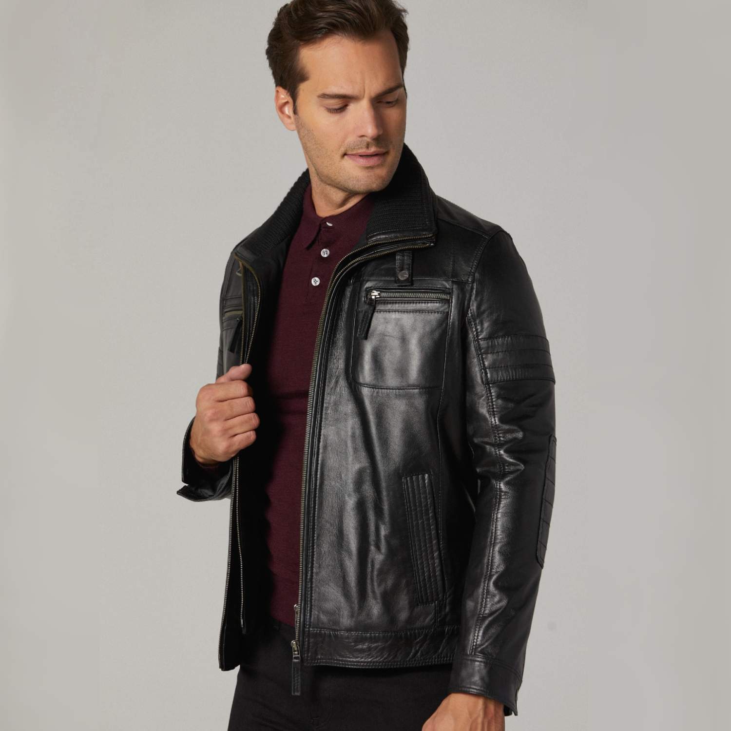 Buy Black Muller Leather Jacket | Free Shipping