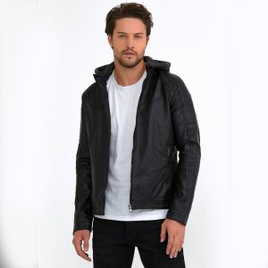 Hooded Leather Jacket 111 1