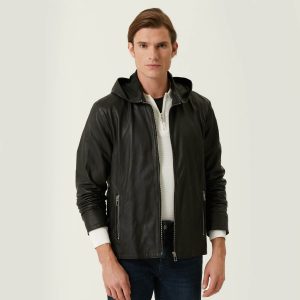 Hooded Leather Jacket 123 1