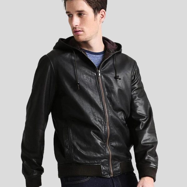 Hooded Leather Jacket 124 1