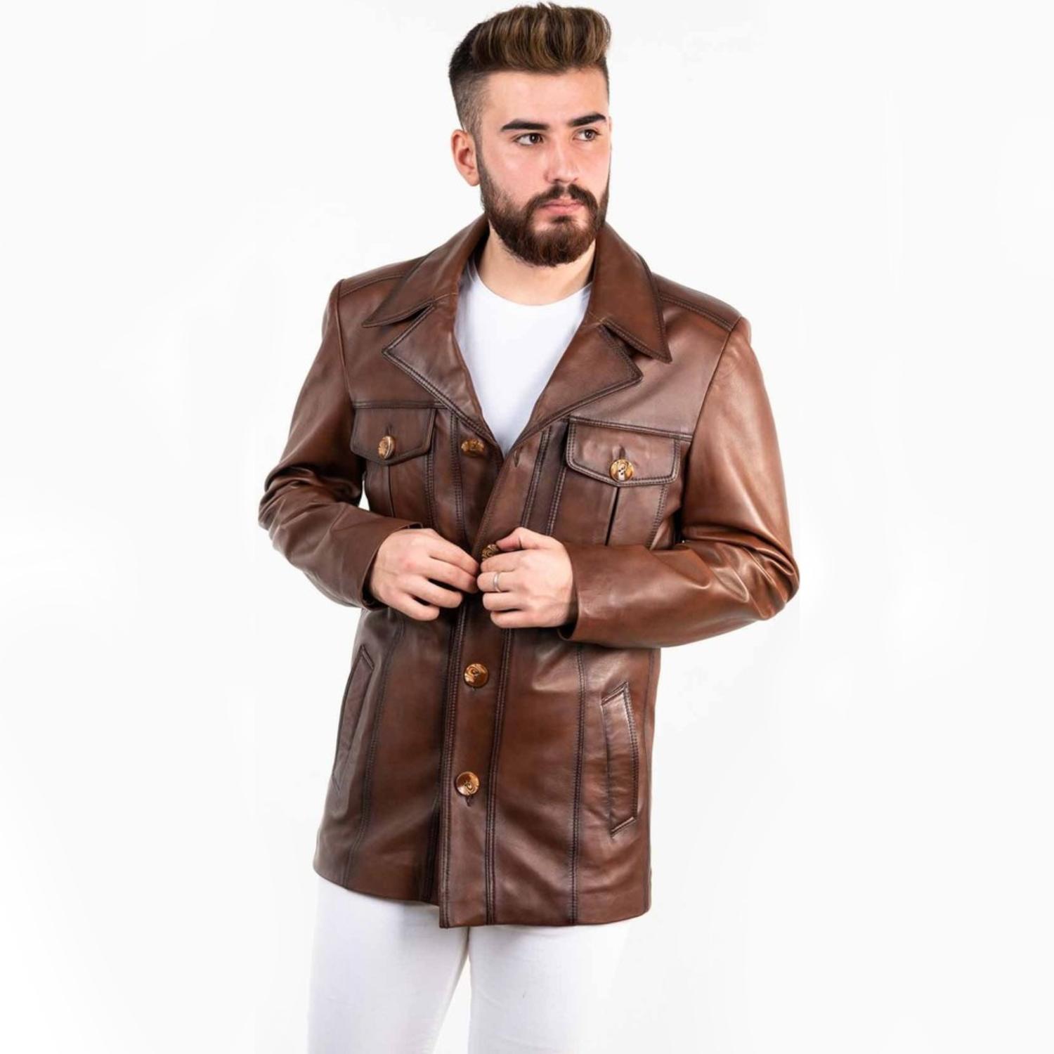 Alyson Leather Dark Brown Blazer | Free Shipping
