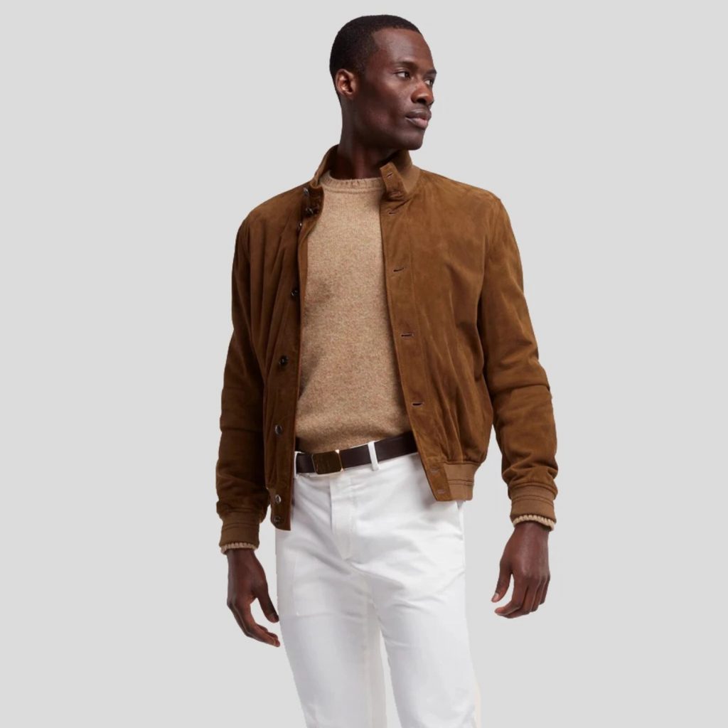 Mens Cohen Tan Suede Leather Jacket | FREE SHIPPING