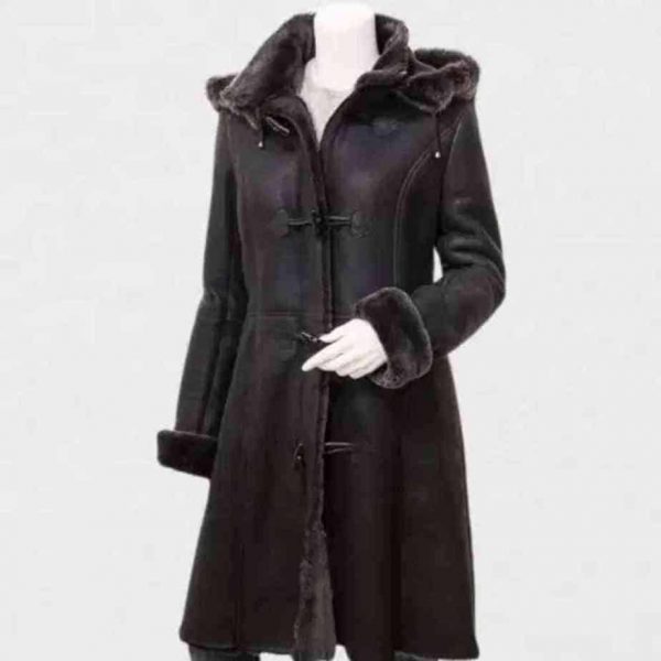 Womens Black Duffle Coat With Fur Hood